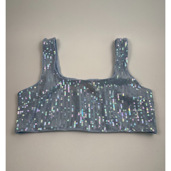 Victoria's Secret Sequin Shimmer Wire Free Side Zip Blue Bralette Bra  Size XXL - Picture 2 of 10